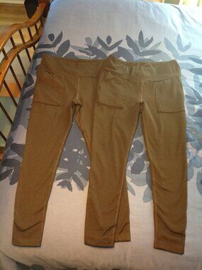 Mondetta Brown Herringbone Pull On Pants Faux Trousers Leggings 2 Pairs L
